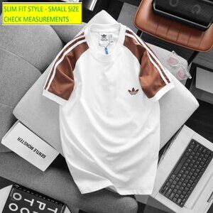 Adidas Classics Original 3 Stripes Tee Shirt Trefoil Retro Men Slim Fit